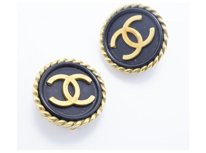 Chanel Coco Mark Circle Clip-Ohrringe Schwarz Golden - Ansicht 2