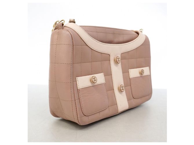 Borsa a tracolla Chanel in agnello rosa beige - vista 2