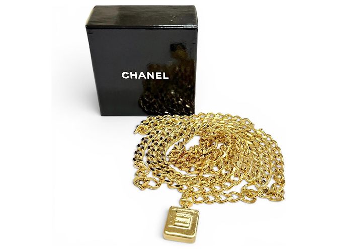 Doppelketten-Gürtel mit Chanel Logo Parfümflakon-Anhänger Golden - Ansicht 2