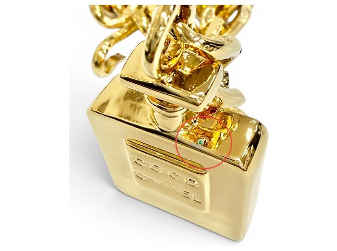 Doppelketten-Gürtel mit Chanel Logo Parfümflakon-Anhänger Golden - Ansicht 8