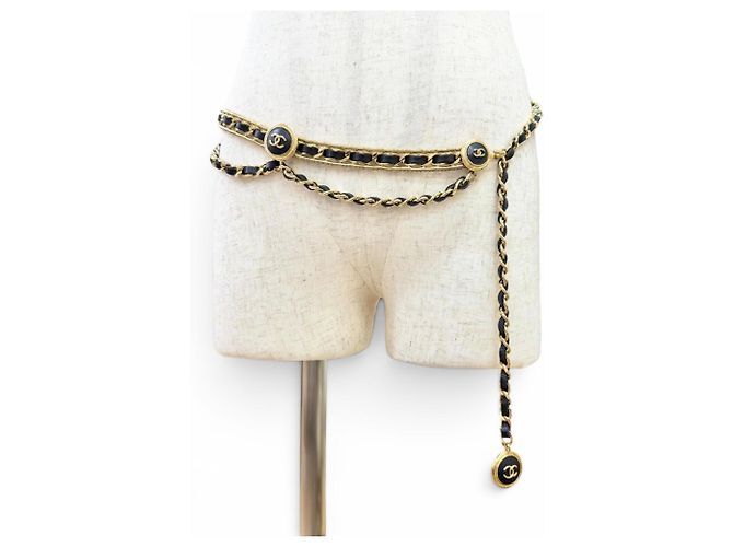 Timeless Chanel Vintage Coco Mark Clover Lederkettengürtel Schwarz Golden - Ansicht 2
