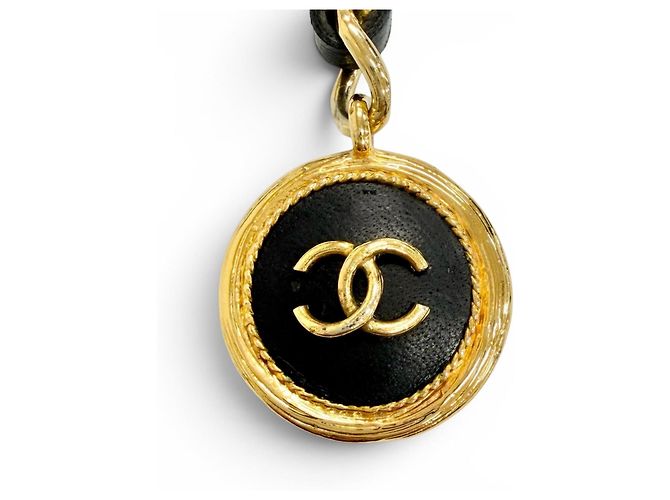 Timeless Chanel Vintage Coco Mark Clover Lederkettengürtel Schwarz Golden - Ansicht 4