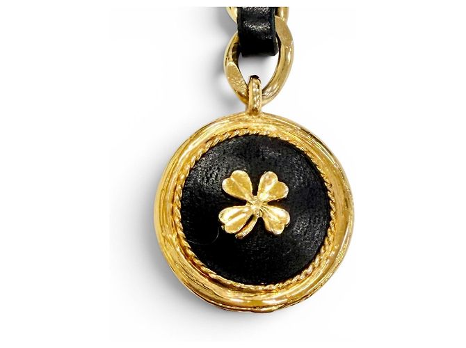Timeless Chanel Vintage Coco Mark Clover Lederkettengürtel Schwarz Golden - Ansicht 5