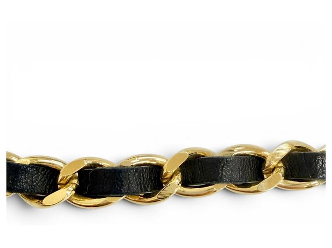Timeless Chanel Vintage Coco Mark Clover Lederkettengürtel Schwarz Golden - Ansicht 6