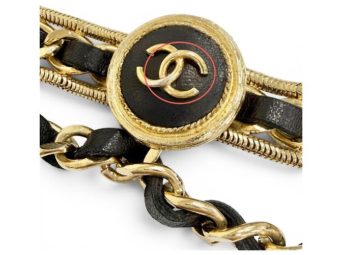 Timeless Chanel Vintage Coco Mark Clover Lederkettengürtel Schwarz Golden - Ansicht 8