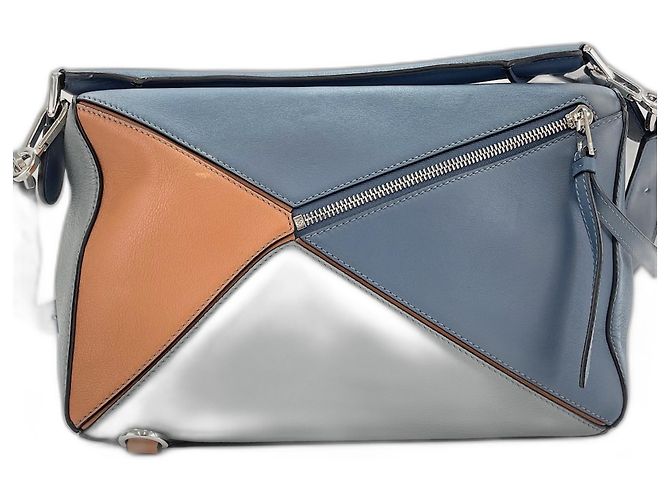 Borsa Loewe Puzzle Medium 2-Way in pelle blu - vista 3