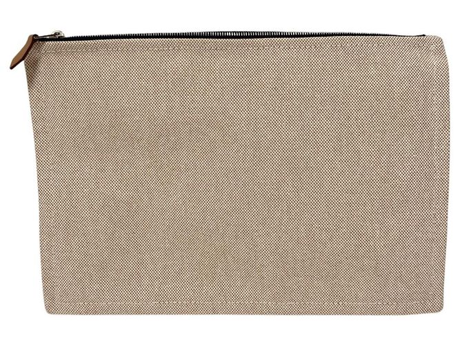 Hermès Pochette piatta in tela Hermes New Yachting GM Beige - vista 2
