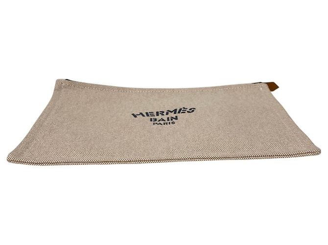 Hermès Pochette piatta in tela Hermes New Yachting GM Beige - vista 4