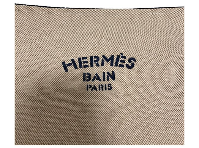 Hermès Pochette piatta in tela Hermes New Yachting GM Beige - vista 5