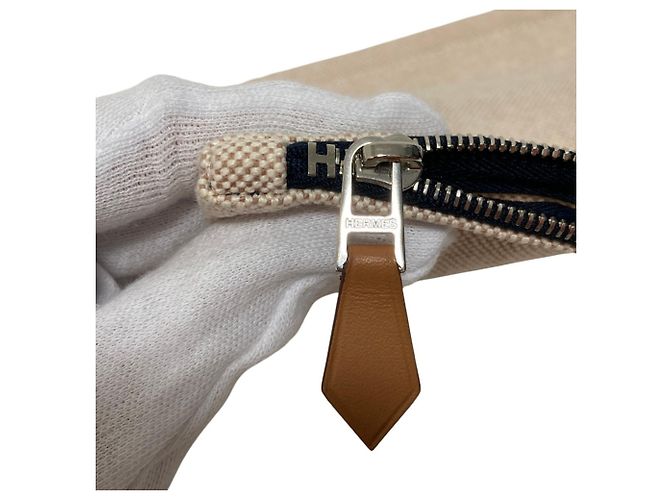 Hermès Pochette piatta in tela Hermes New Yachting GM Beige - vista 6