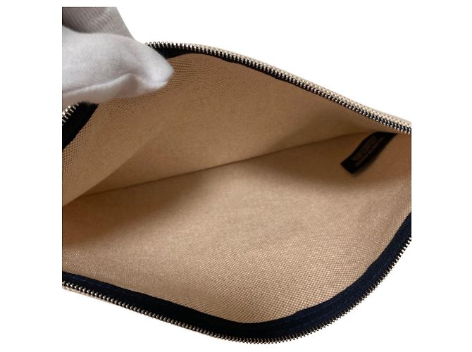 Hermès Pochette piatta in tela Hermes New Yachting GM Beige - vista 7