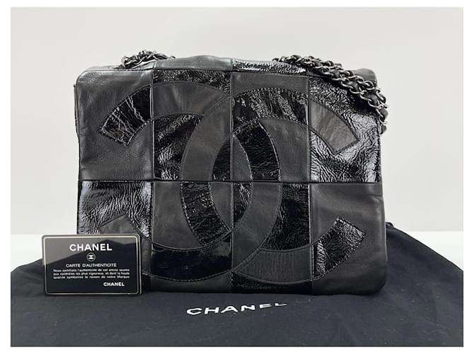 Borsa a Spalla Chanel Lambskin Patchwork Coco Mark Nero - vista 13
