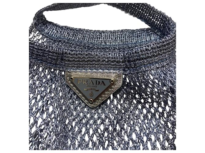 Prada Light Blue Triangle Plate Mesh Bag Hellblau - Ansicht 7