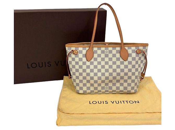 Borsa Tote Louis Vuitton Damier Azur Neverfull PM Bianco Blu navy - vista 8