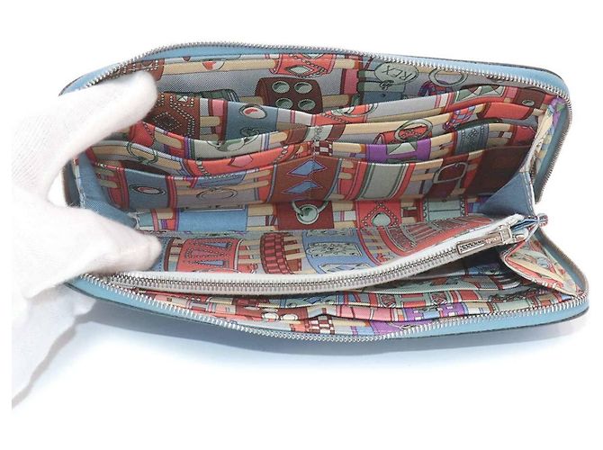 Hermès Hermes Azap Long Silkin Rundgeldbörse Blau - Ansicht 8