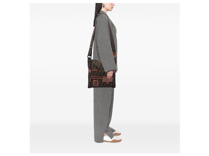 Borsa Messenger Flat Fendi Zucca Canvas FF marrone - Ansicht 6