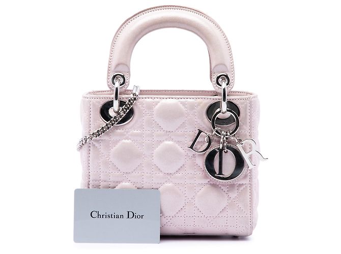 Lady Dior en piel de cordero cannage iridiscente rosa mini - vista 7