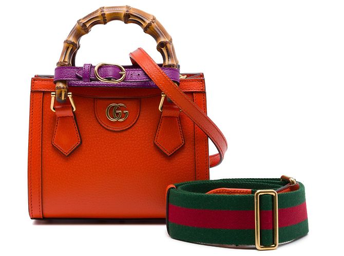 Borsa Diana in pelle di vitello Bamboo piccola arancione Gucci - vista 7