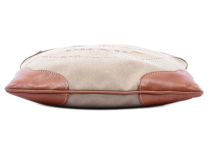 Borsa a tracolla Prada in tela beige Canapa con logo - vista 3