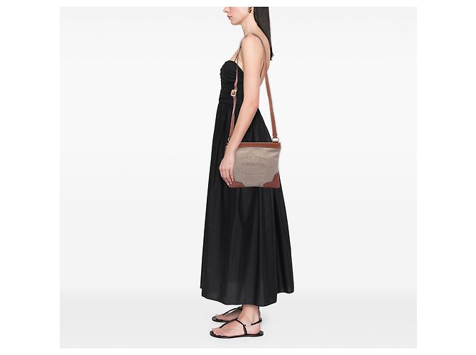 Borsa a tracolla Prada in tela beige Canapa con logo - vista 6