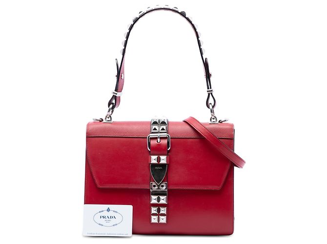 Borsa Prada Red City in vitello e Saffiano con borchie Elektra Rosso - vista 7
