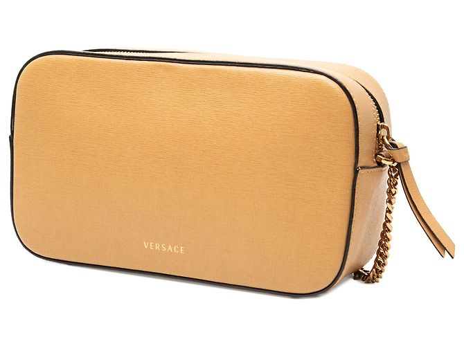 Borsa a tracolla Virtus V in pelle di vitello piccola marrone Versace Caramello - vista 2
