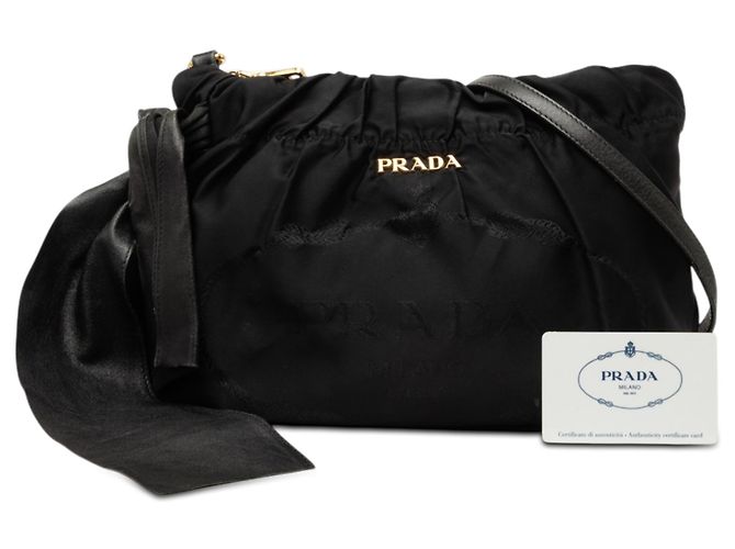 Prada Black Tessuto Canapa Logo Bow Crossbody Nero - vista 7
