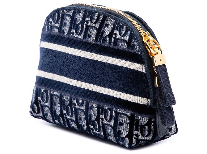 Dior Blue Oblique Besticktes Samt-Kosmetiktäschchen Blau Marineblau - Ansicht 2