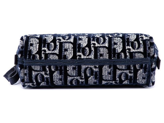 Dior Blue Oblique Besticktes Samt-Kosmetiktäschchen Blau Marineblau - Ansicht 3