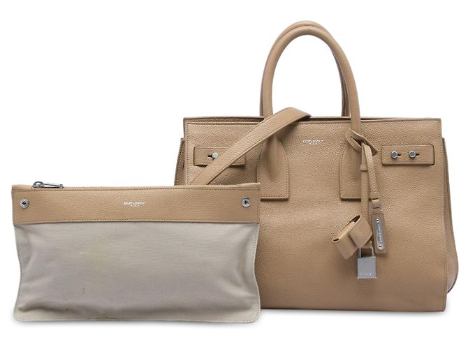 Borsa Saint Laurent Sac De Jour in pelle di vitello granulata piccola marrone Marrone chiaro - vista 7