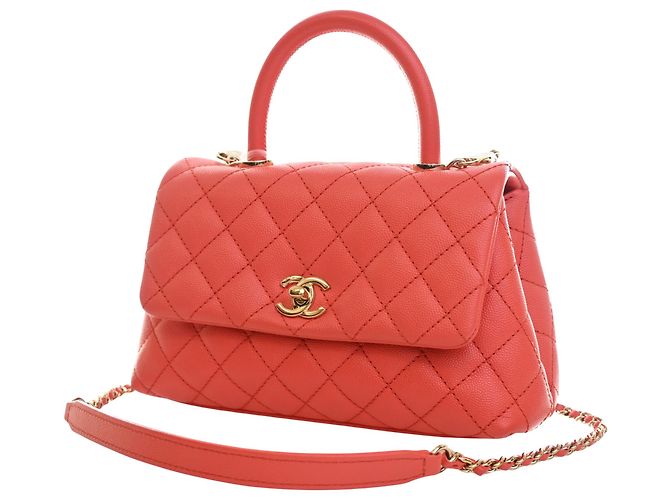 Borsa Chanel Orange Mini Caviar Coco Top Handle Rosso Arancione - vista 12
