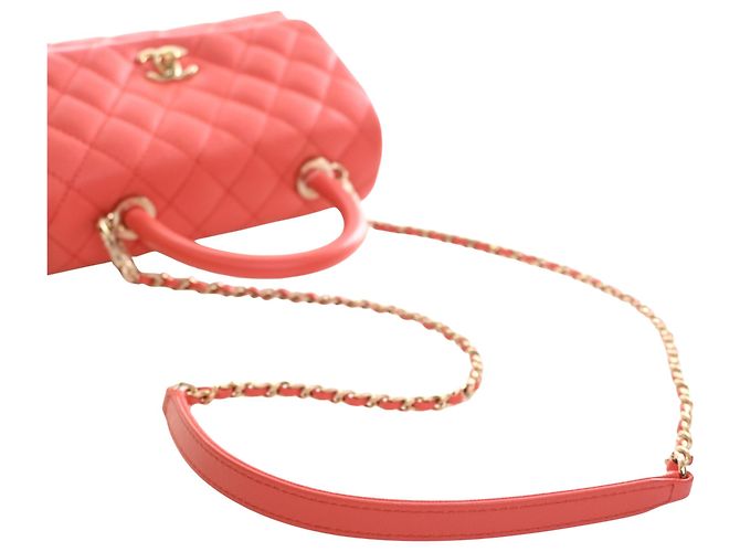 Borsa Chanel Orange Mini Caviar Coco Top Handle Rosso Arancione - vista 14