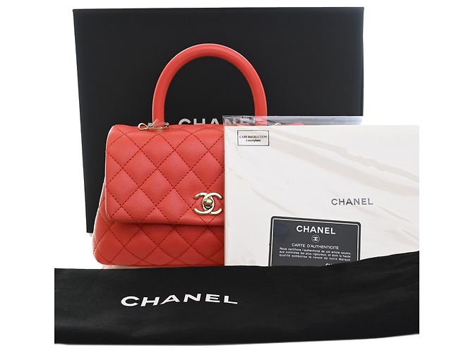 Borsa Chanel Orange Mini Caviar Coco Top Handle Rosso Arancione - vista 15