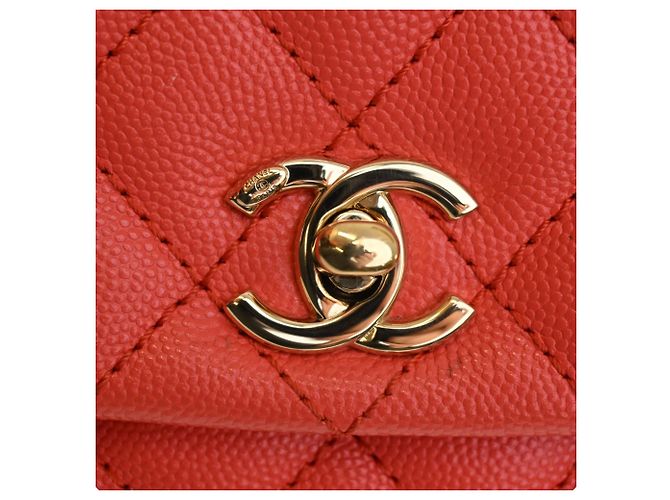 Borsa Chanel Orange Mini Caviar Coco Top Handle Rosso Arancione - vista 6
