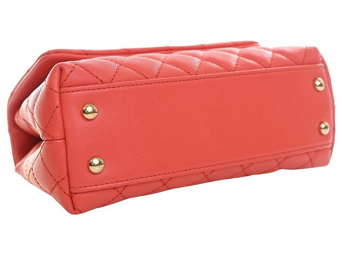 Borsa Chanel Orange Mini Caviar Coco Top Handle Rosso Arancione - vista 7