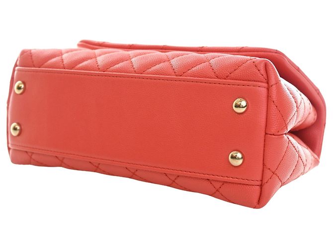 Borsa Chanel Orange Mini Caviar Coco Top Handle Rosso Arancione - vista 8