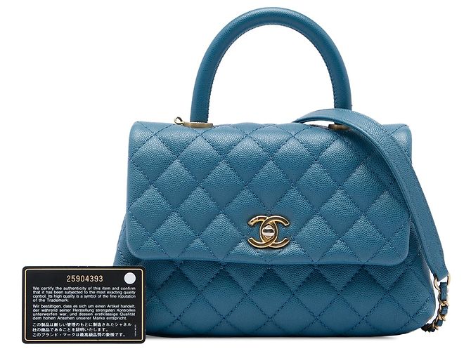 Borsa Chanel Blue Mini Caviar Coco Top Handle - vista 7
