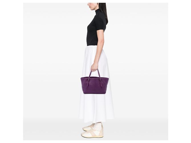 Bottega Veneta Borsa Tote Cesta in nappa Intrecciato viola Medium - vista 6