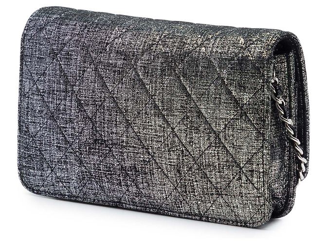 Chanel Gray CC gesteppte Metallic-Stoff Wallet On Chain Braun Anthrazitgrau - Ansicht 2