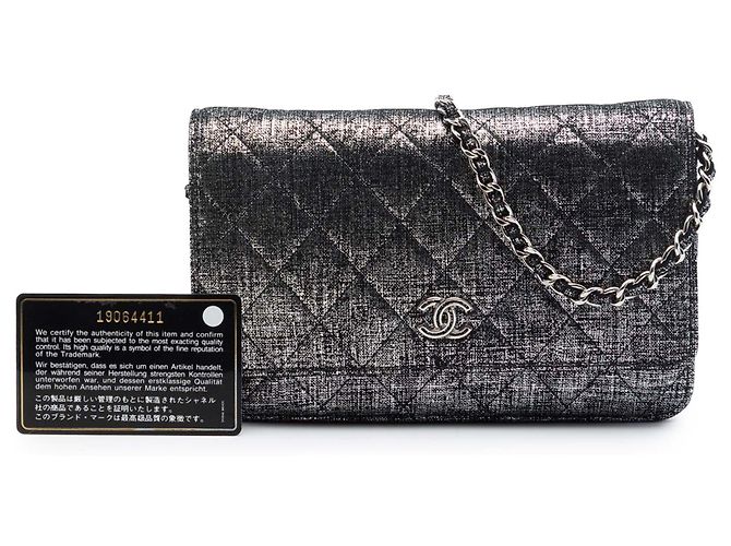 Chanel Gray CC gesteppte Metallic-Stoff Wallet On Chain Braun Anthrazitgrau - Ansicht 7
