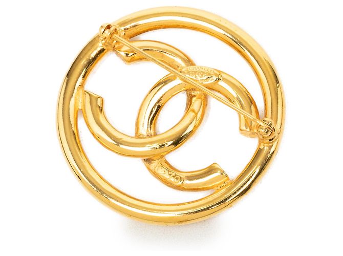Broche redonda Chanel Gold CC bañada en oro Dorado - vista 2