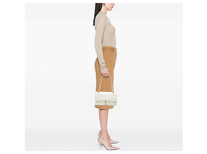Chanel White Medium Classic Lambskin Double Flap Bianco - vista 7