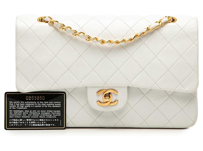 Chanel White Medium Classic Lambskin Double Flap Bianco - vista 8