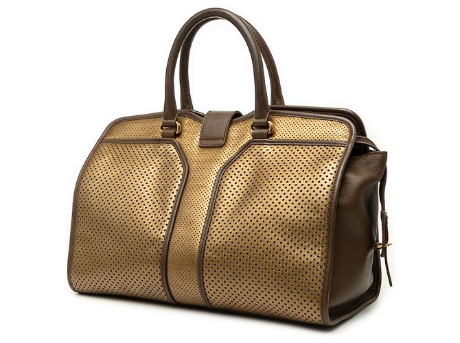 Saint Laurent Cabas Chyc aus goldener perforierter Metallic-Leder Tasche Medium - Ansicht 2