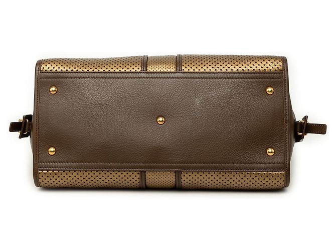 Saint Laurent Cabas Chyc aus goldener perforierter Metallic-Leder Tasche Medium - Ansicht 3