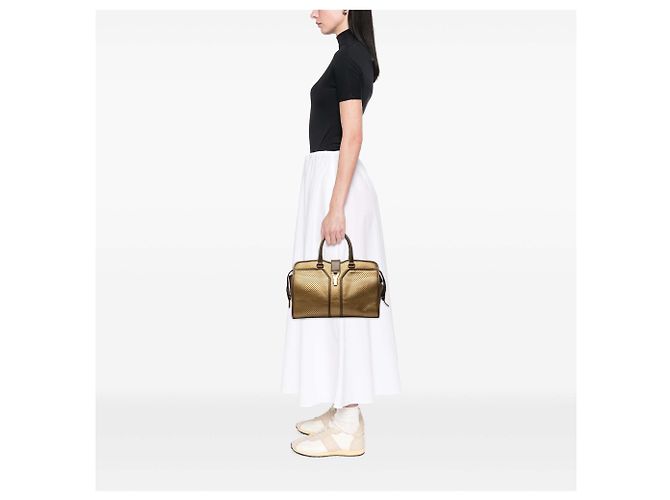 Saint Laurent Cabas Chyc aus goldener perforierter Metallic-Leder Tasche Medium - Ansicht 6