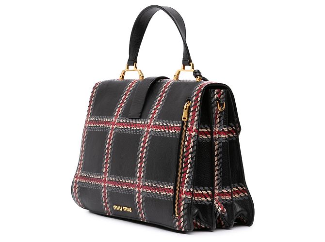 Borsa a manico Miu Miu in capra nera stampata Madras Nero - vista 2