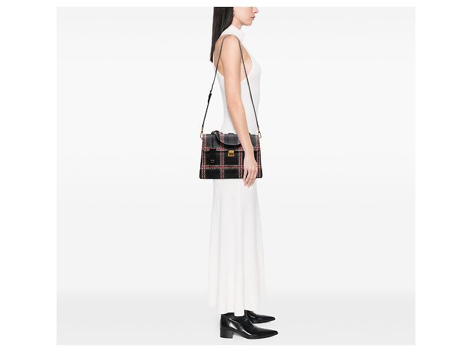 Borsa a manico Miu Miu in capra nera stampata Madras Nero - vista 6
