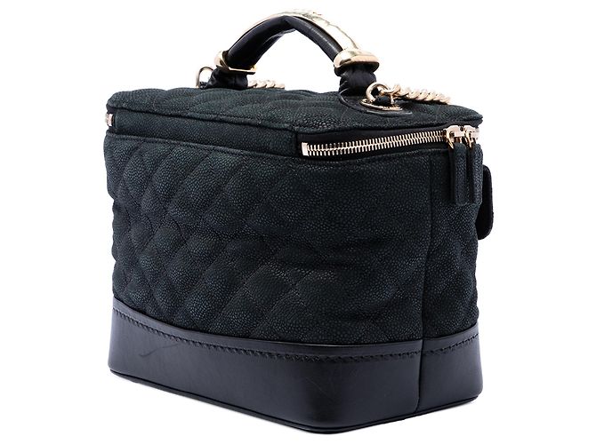 Vanity Beauty case Chanel Black Quilted Iridescent Caviar Globe Trotter con catena Nero - vista 2