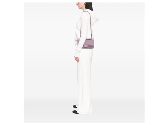 Chanel Purple Medium Classic Lambskin Double Flap Porpora - vista 6